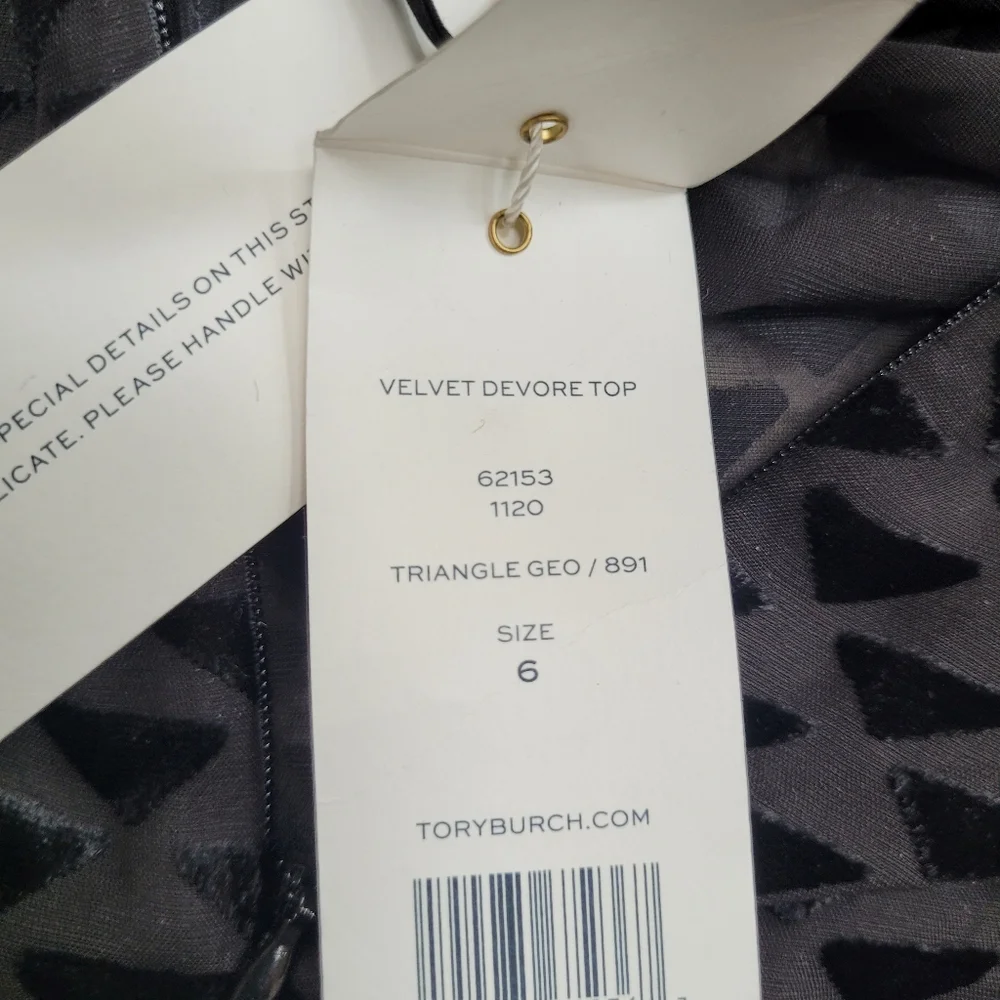 *NWT* Chic Tory Burch Sheer Velvet Burnout Blouse W/Triangle Geo Design Size 6